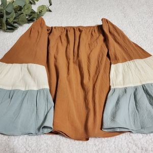 Listicle Off The Shoulder Bell Sleeve Crepe Top